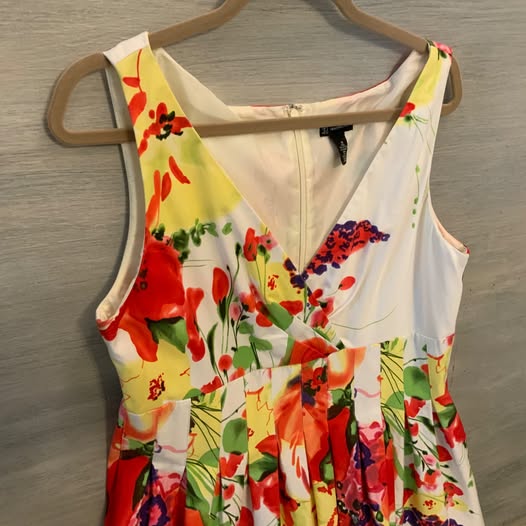 New Directions Colorful Floral Print Sleeveless Fit & Flare Dress Size 16 Good Condition