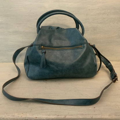 Dusty Blue Gray Faux Leather Slouchy Satchel Crossbody Bag Purse Good Condition