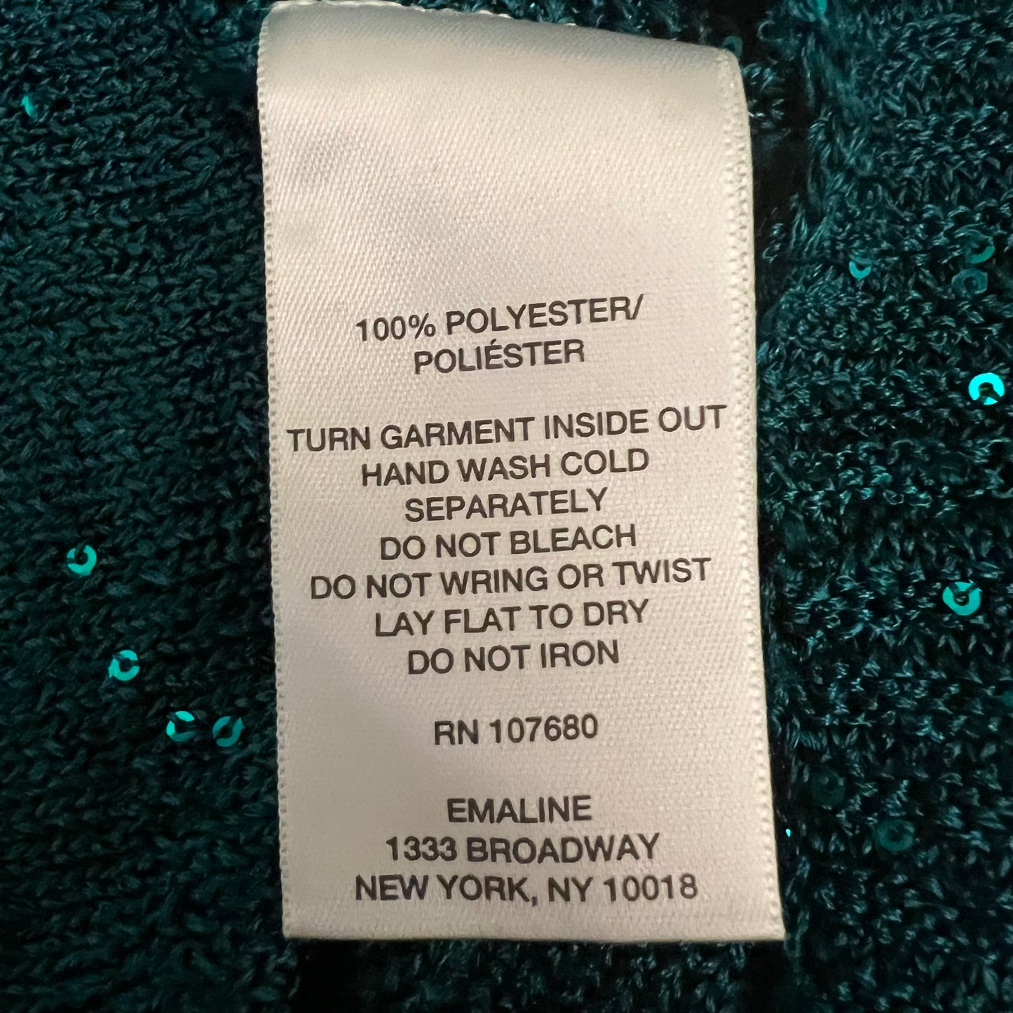 Emaline Emerald Green Sheer Sequined Crew Neck Sweater Size Large Good Condition