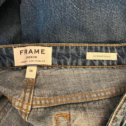 Frame Denim Le Grand Garçon Low Rise Distressed Straight Leg Jeans Size 34x28 Good Condition