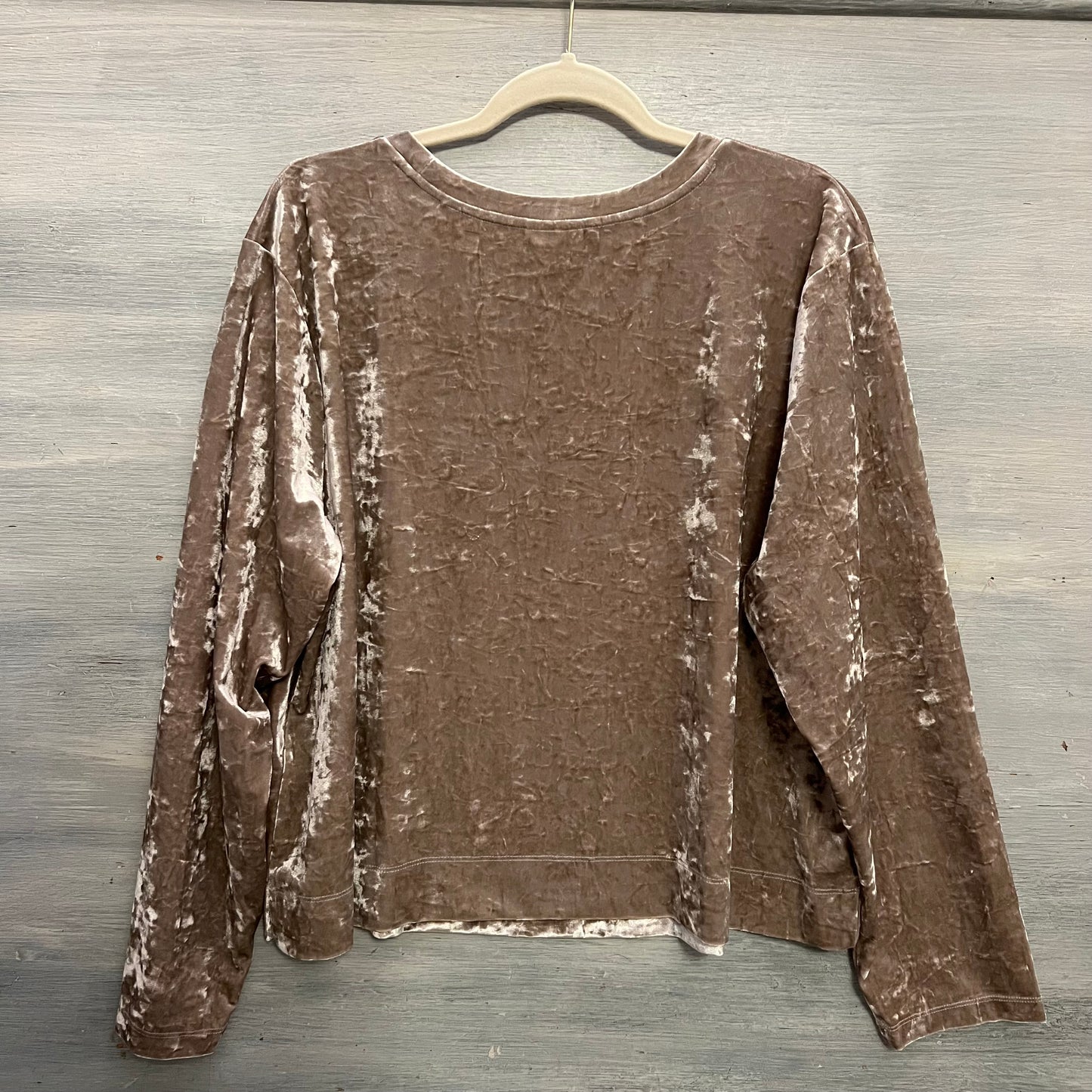 AVA & VIV Champagne Crushed Velvet Scoop Neck Cropped Pullover Top 1X New with Tags