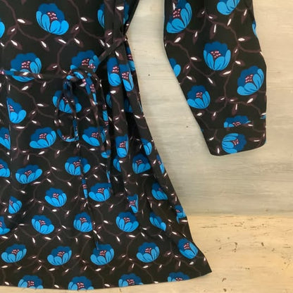 LOFT Black Blue Floral Print Shirt Dress Medium Like New