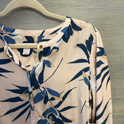 Liz Claiborne Pink Blue Floral Print Band Collar Blouse Small New with Tags