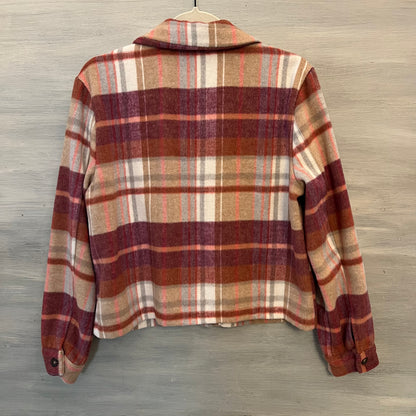 Melloday Purple Burgundy Gray Pink Cropped Flannel Shirt Size Medium Good Condition