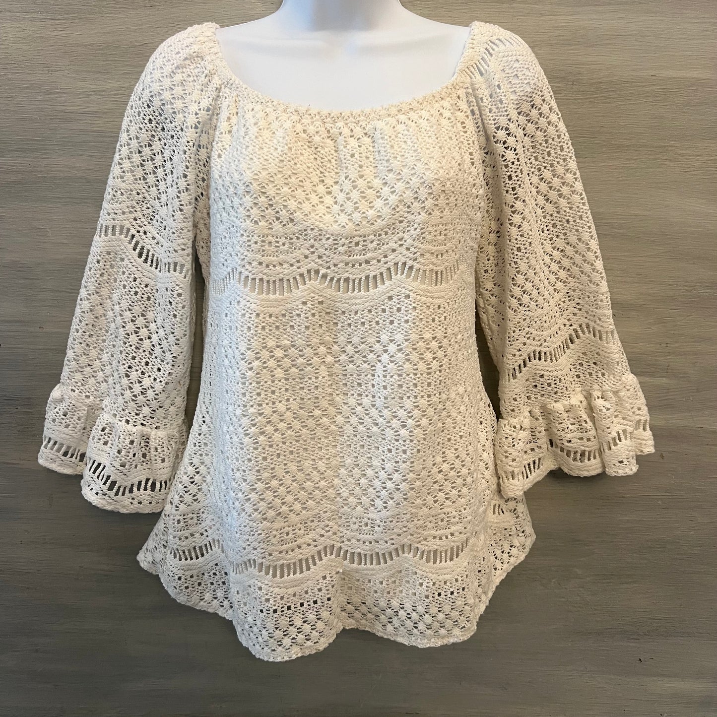 Rachel Kate Fashion Collective Cream Crochet Open Knit Boho Blouse Size Small Good Condition