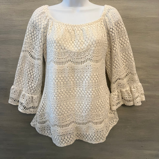 Rachel Kate Fashion Collective Cream Crochet Open Knit Boho Blouse Size Small Good Condition