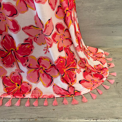 Simply Southern Hot Pink Hawaiian Flower Print Above Knee Dress Size Small Good Condition