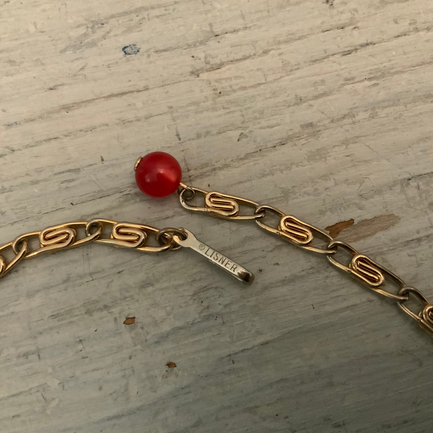 Vintage Red Iridescent Rhinestone Gold Choker Necklace Good Condition