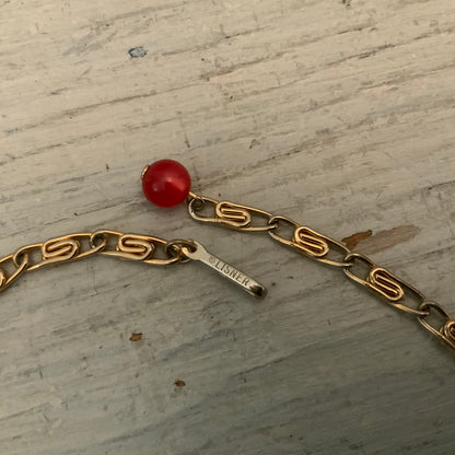 Vintage Red Iridescent Rhinestone Gold Choker Necklace Good Condition