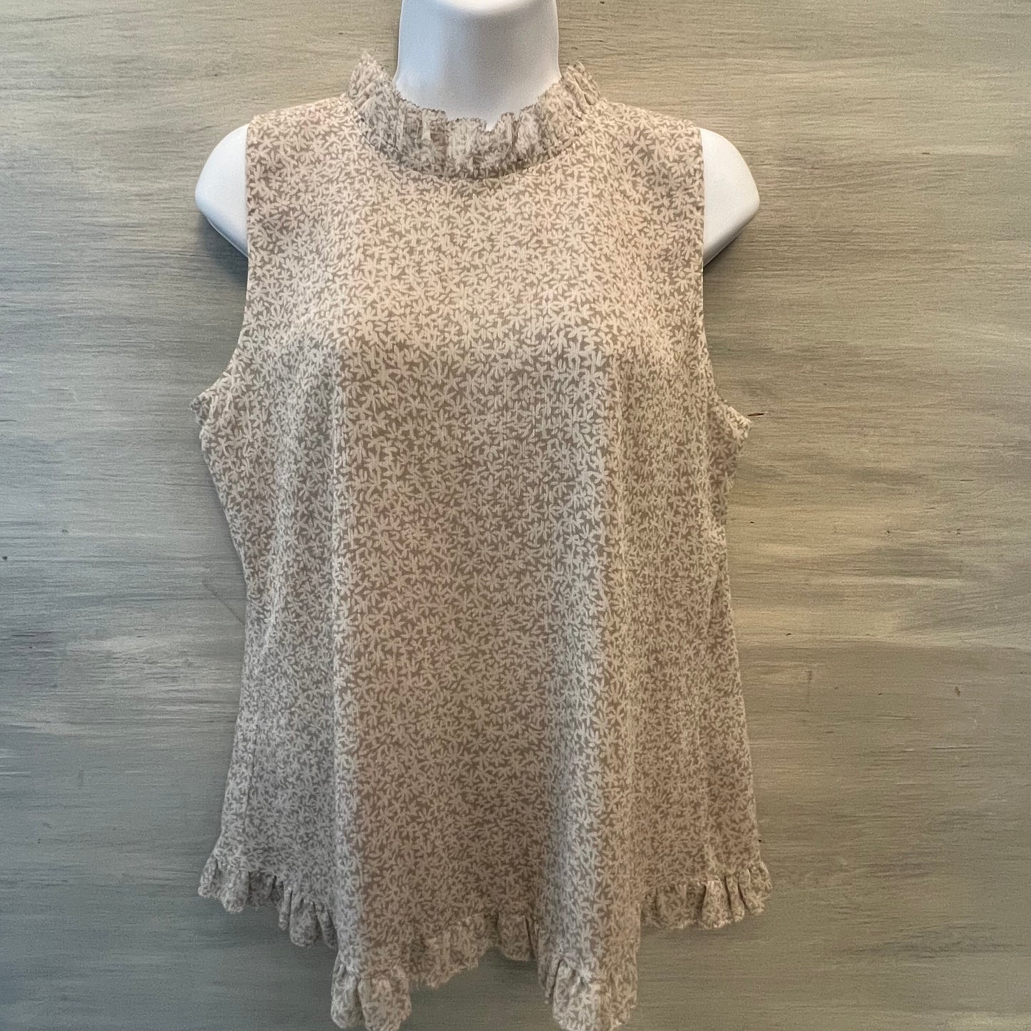 Ann Taylor Factory Beige White Floral Print Tank Top Blouse Size Medium Good Condition