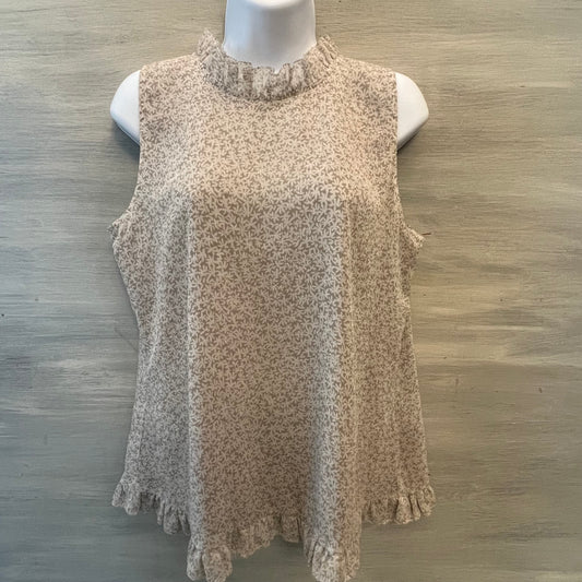 Ann Taylor Factory Beige White Floral Print Tank Top Blouse Size Medium Good Condition