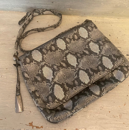 Liz Claiborne Snake Skin Crossbody Bag Purse Gray Faux Satin Like New