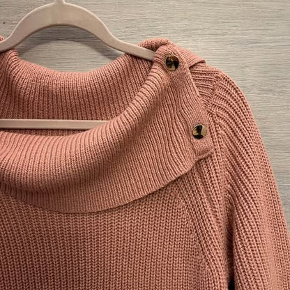 89th + Madison Snap Cowl Neck 3/4 Sleeve Curved Hem Sweater Size S/P Good Condition