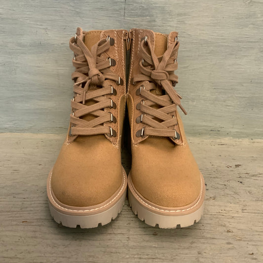 Dolce Vita "Hank" Tan Cafe Canvas/Faux Leather Platform Combat Boots Size 6.5Like New