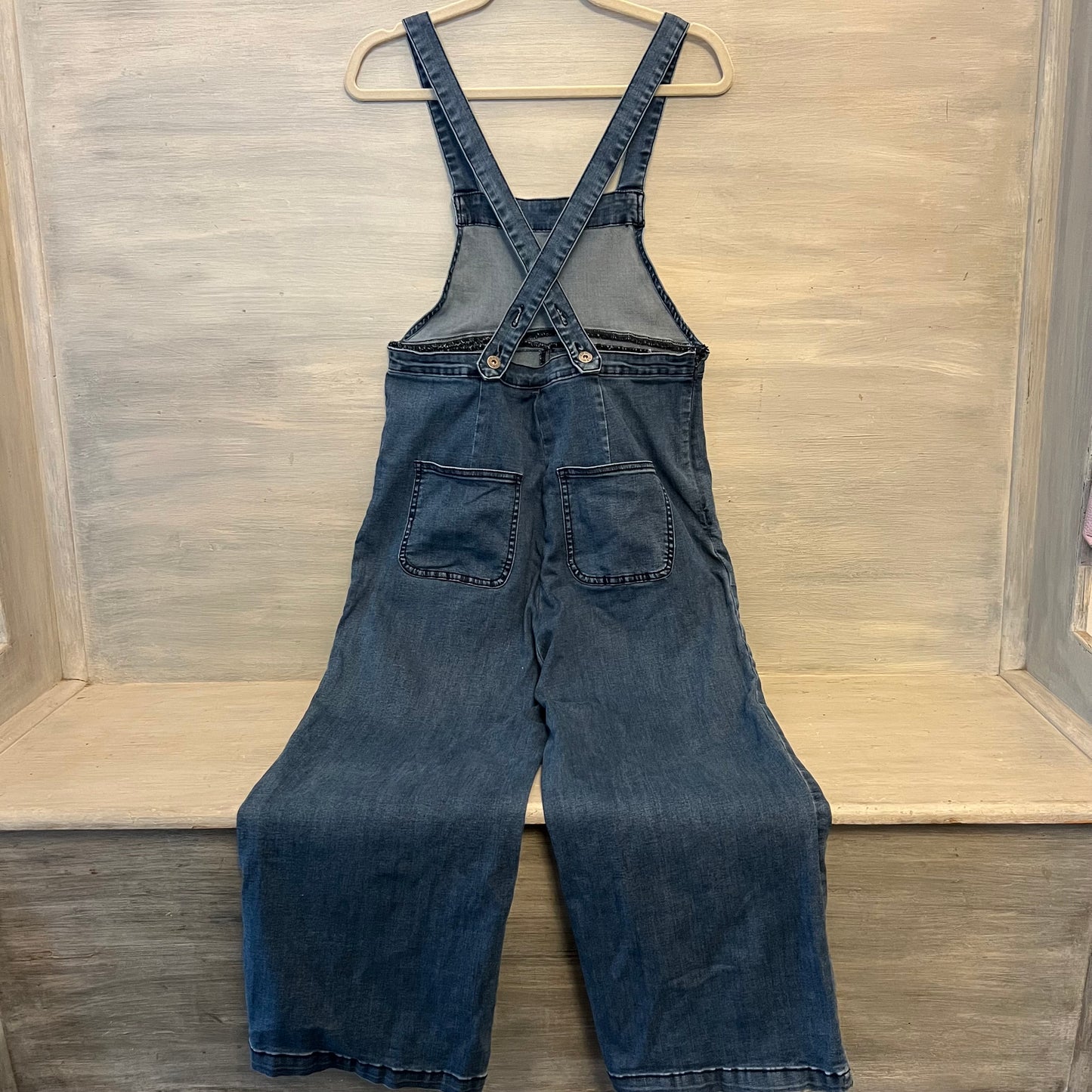 led Luxe Essentials Denim Maternity Bib Overalls Size XS Good Condition