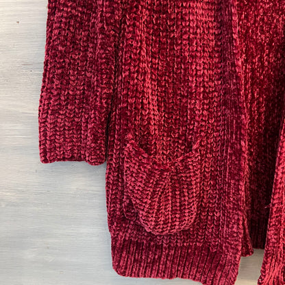 Listicle Burgundy Wine Chenille Knit Cardigan Sweater Size Small Good Condition