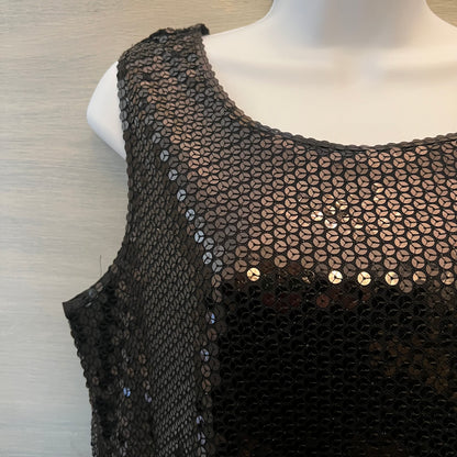 Michelle Antonelli Black Sequined Lined Tank Top Blouse Size Large Good Condition