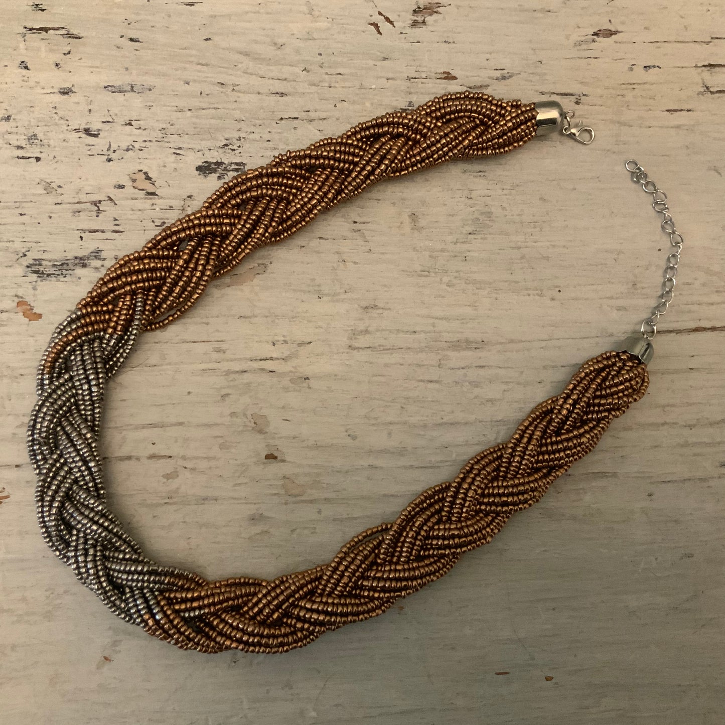 Ombré Copper Gun Metal Beaded Braid Choker Necklace Good Condition