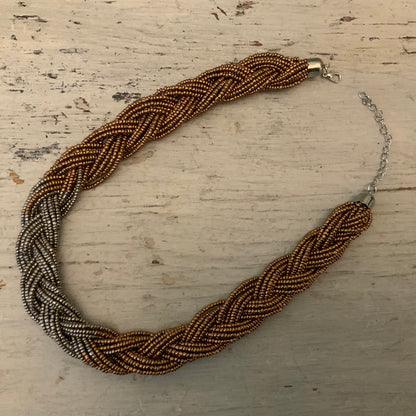 Ombré Copper Gun Metal Beaded Braid Choker Necklace Good Condition