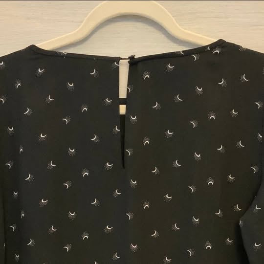 Loft Empire Waist Bell Sleeve Black Silver Crescent Moon Print Dress Medium Like New