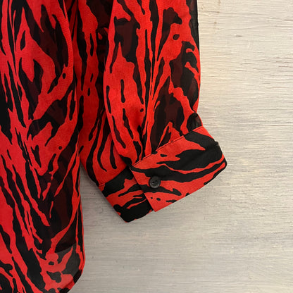 Mint Velvet Red Black Zebra Print Sheer Button Down Blouse Size 16 Like New