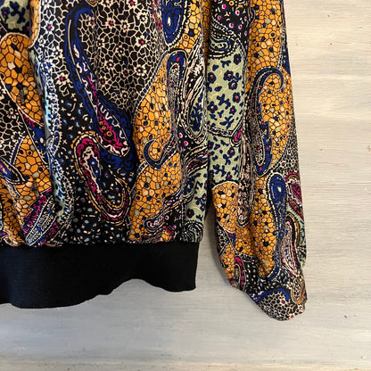 Vintage 80's Judy Bond Paisley Print Collared Button Down Blouse Size 16 Good Condition