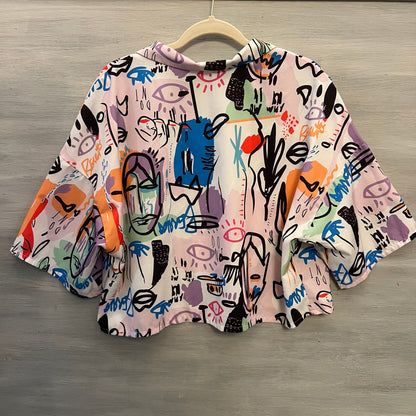SHEIN Curve Colorful Abstract Print Oversize Button Down Crop Top Blouse Size 2XL Good Condition