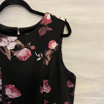 Leslie Fay Black Shimmery Floral Print Sleeveless Fit and Flare Dress Size 16 Good Condition