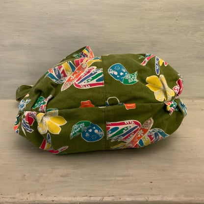 Boho Colorful Bird Flower Skull Print Olive Canvas Hobo Shoulder Bag Purse Good Condition