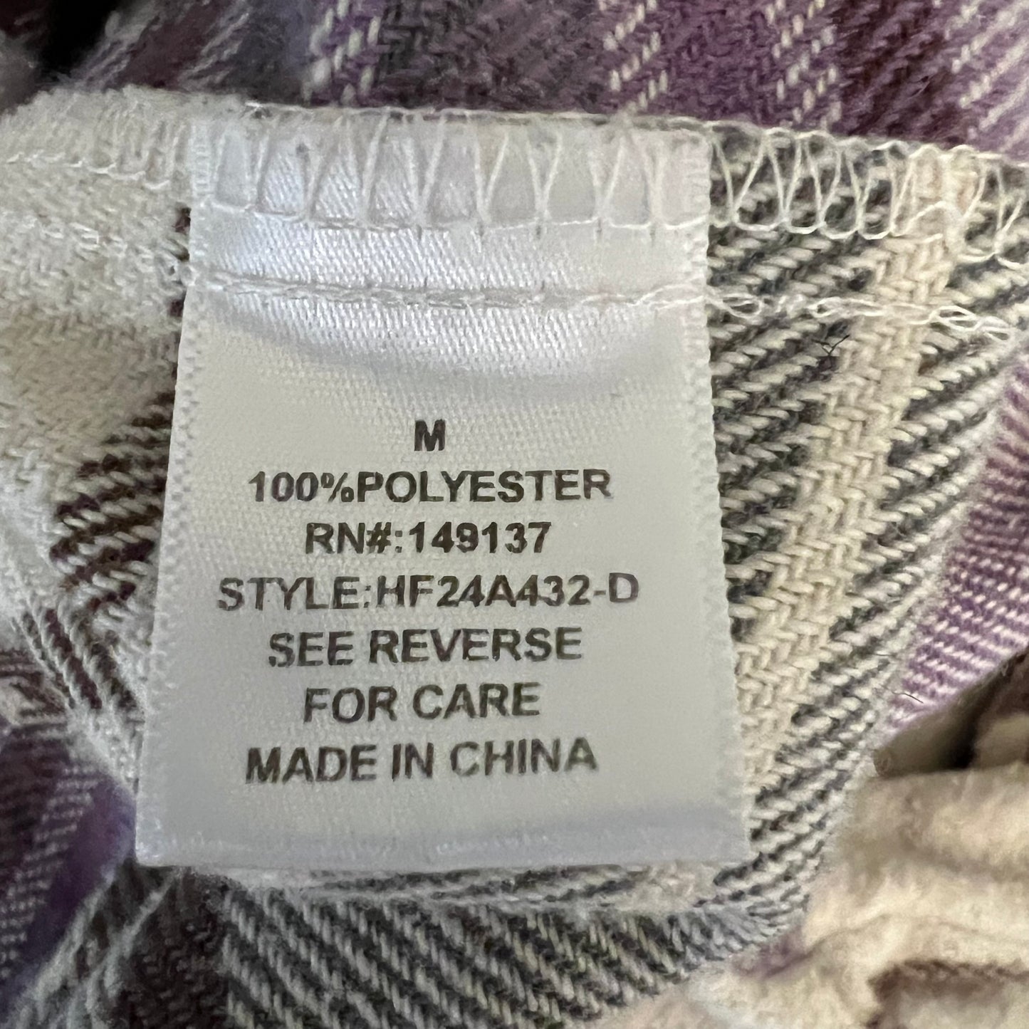 HYFVE Purple Cream Plaid Heavy Flannel Size Medium Good Condition