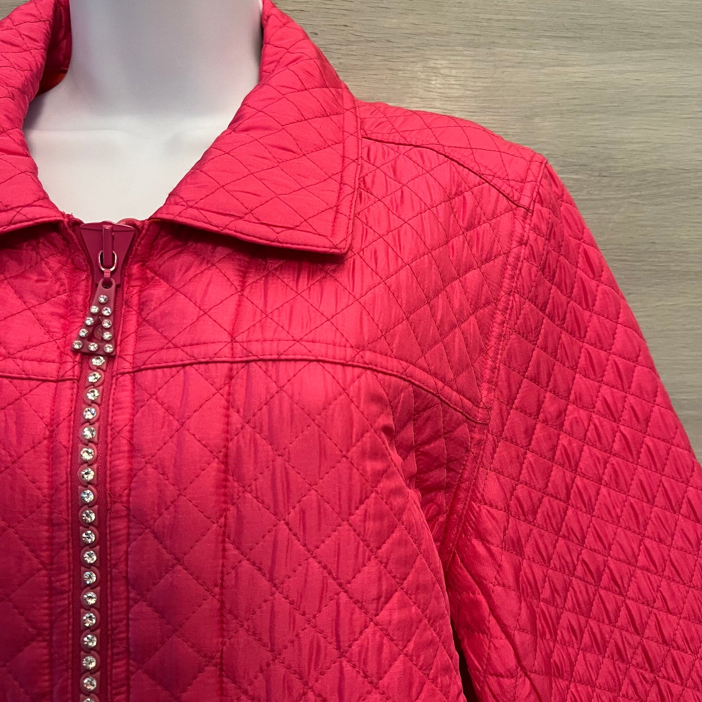 Vintage the Quacker Factory Hot Pink Quilted Rhinestone Zipper Coat Jacket Est. Size XL Good Condition