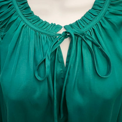 Loft Green Gathered Tie Neck Blouse Smock Size Medium Good Condition