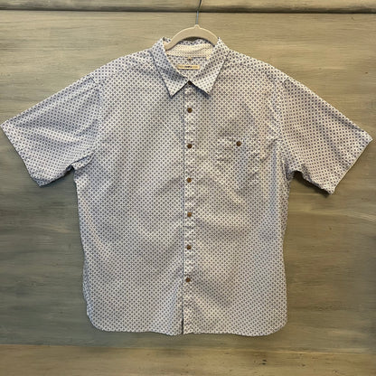 Moda Campia Moda Navy Pale Blue Dot Print Button Down Short Sleeve Shirt XL Like New