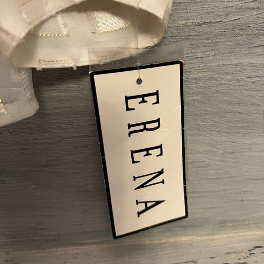 ERENA 2 Piece Sheer Cream Gold Square Pattern Button Down Blouse Medium New with Tags