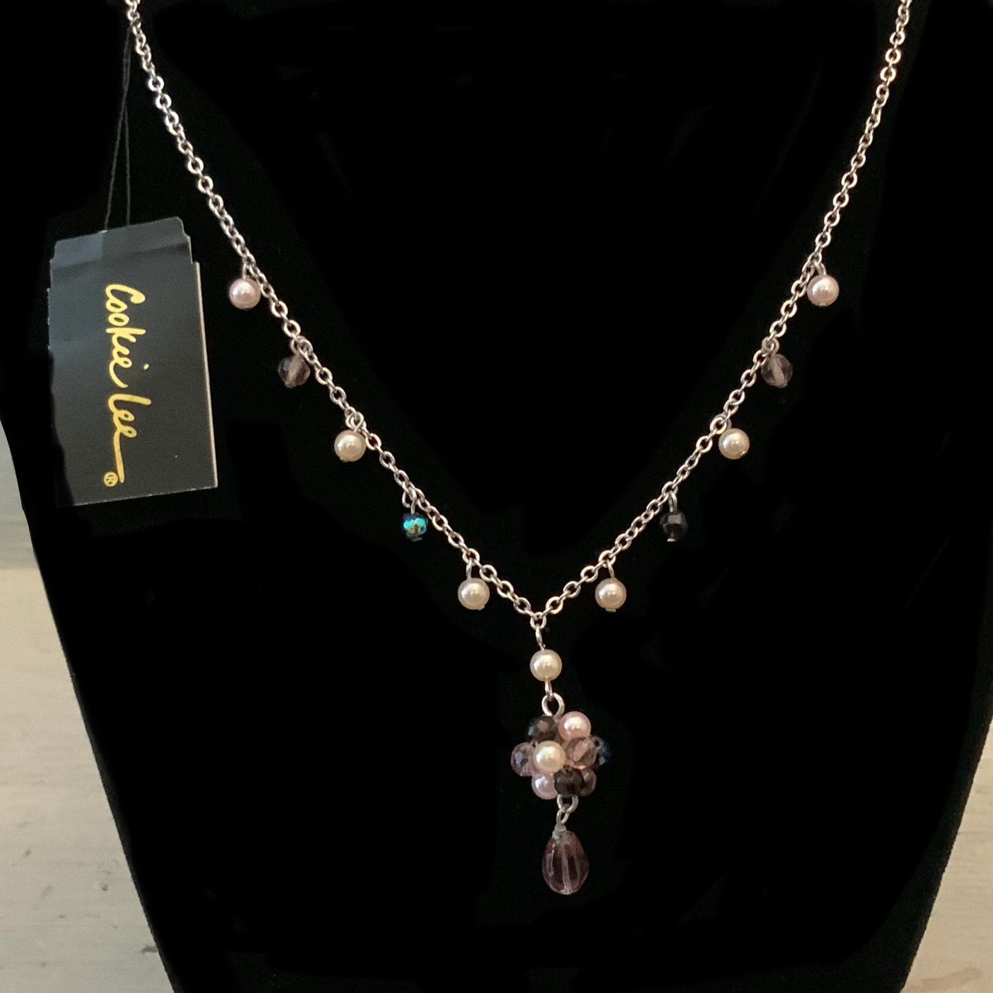 Cookie Lee Multicolor Beaded Faux Silver Chain Necklace New