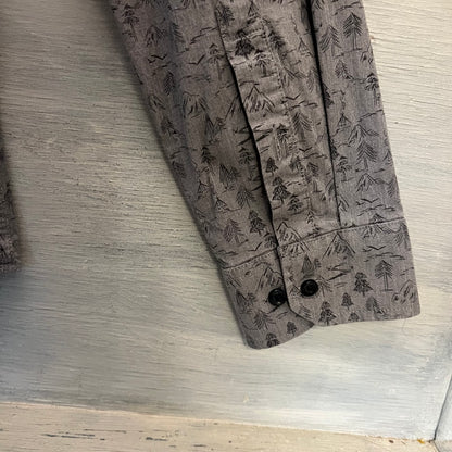 Goodfellow Northrop Slim Fit Gray Nature Print Button Down Shirt Size XL Good Condition