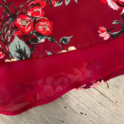 Everly Red Floral Print 3/4 Exaggerated Bell Sleeve Tunic Dress Medium Like New