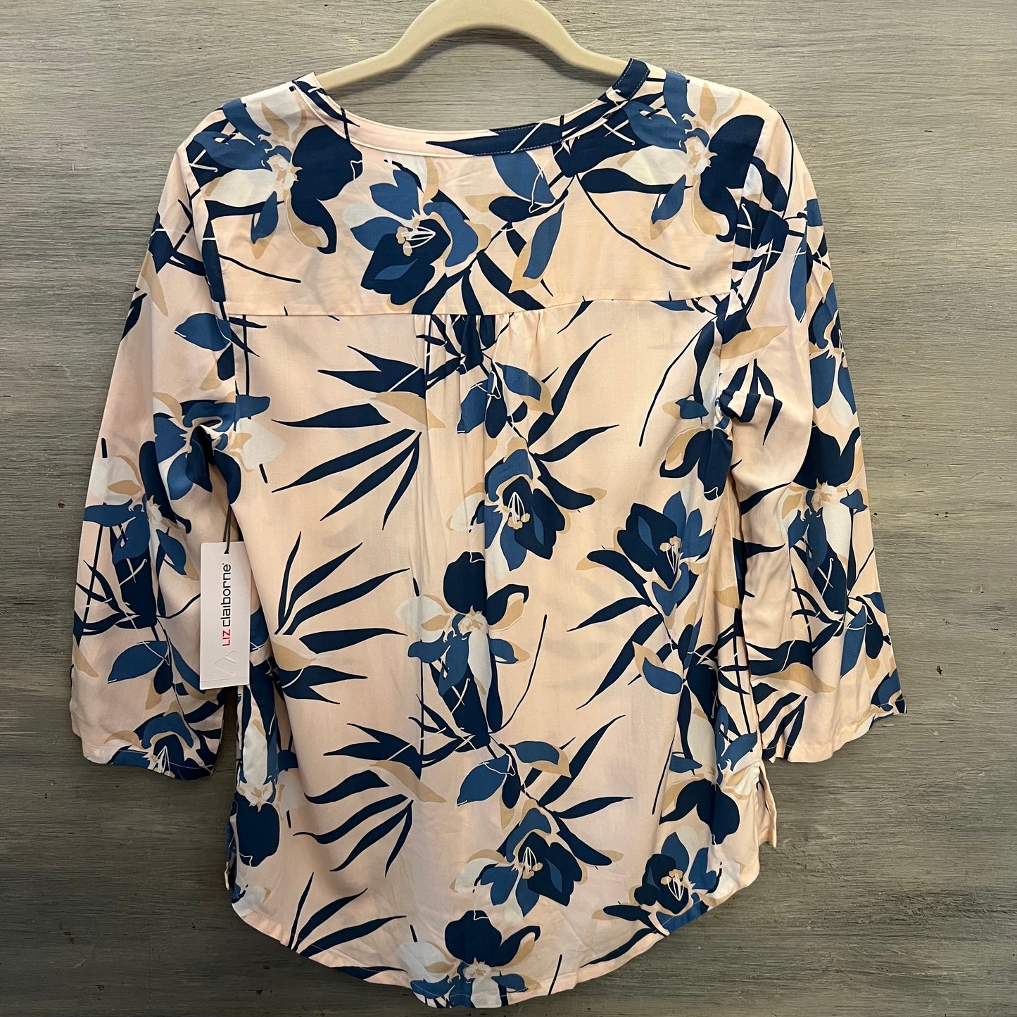Liz Claiborne Pink Blue Floral Print Band Collar Blouse Small New with Tags