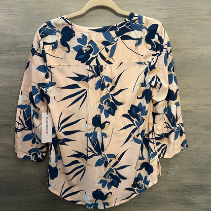 Liz Claiborne Pink Blue Floral Print Band Collar Blouse Small New with Tags
