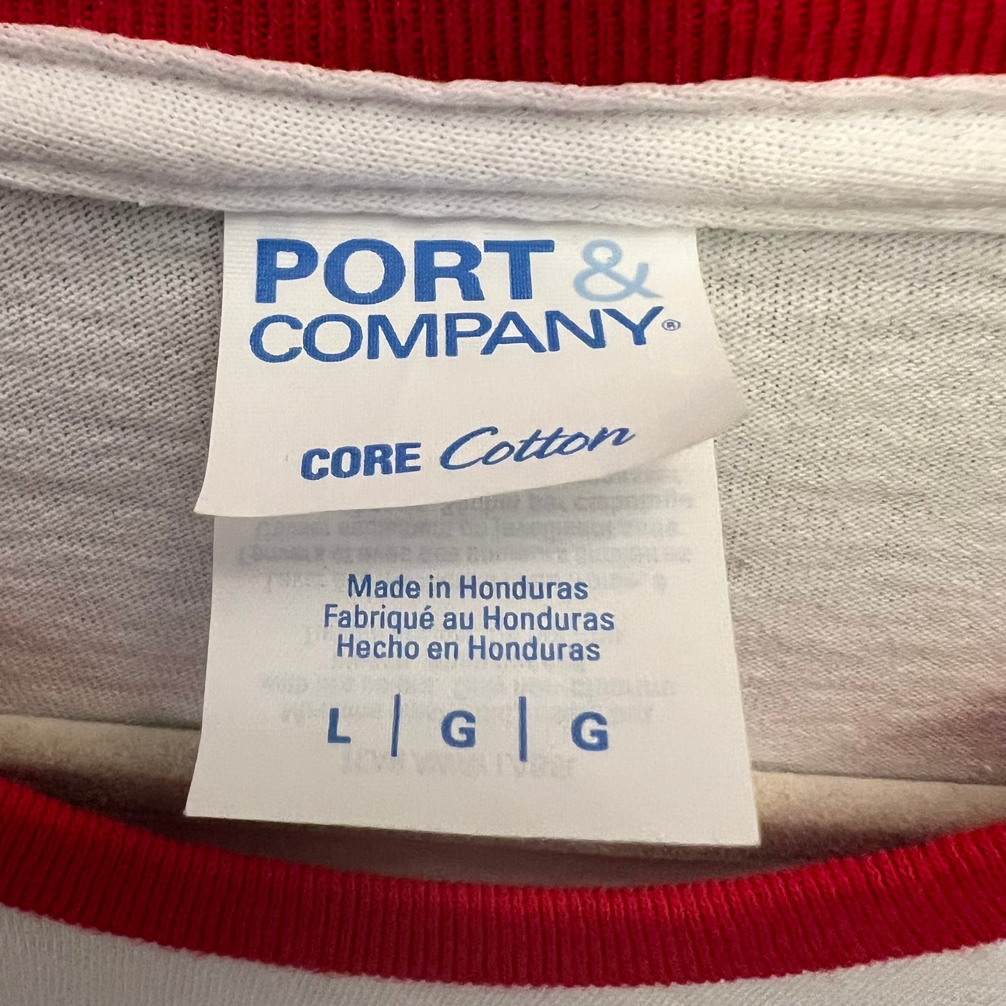 Port & Company Core Cotton White Ringer Strawberry Heart Graphic Tshirt Size Large Good Condition