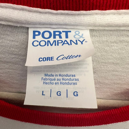 Port & Company Core Cotton White Ringer Strawberry Heart Graphic Tshirt Size Large Good Condition
