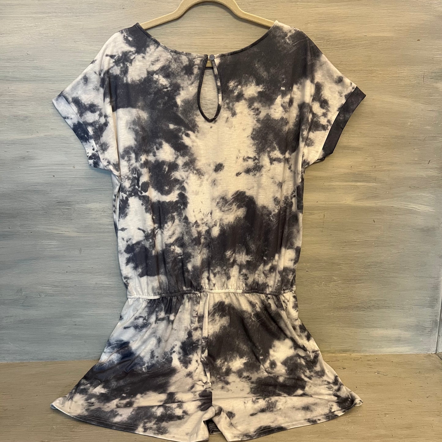 Anrabess Smokey Gray White Tie Dye Elastic Waist Romper Size 2XL Good Condition