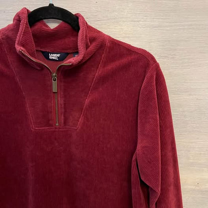 Lands’ End Burgundy Soft Corduroy Zip Neck Pullover Shirt Medium Good Condition