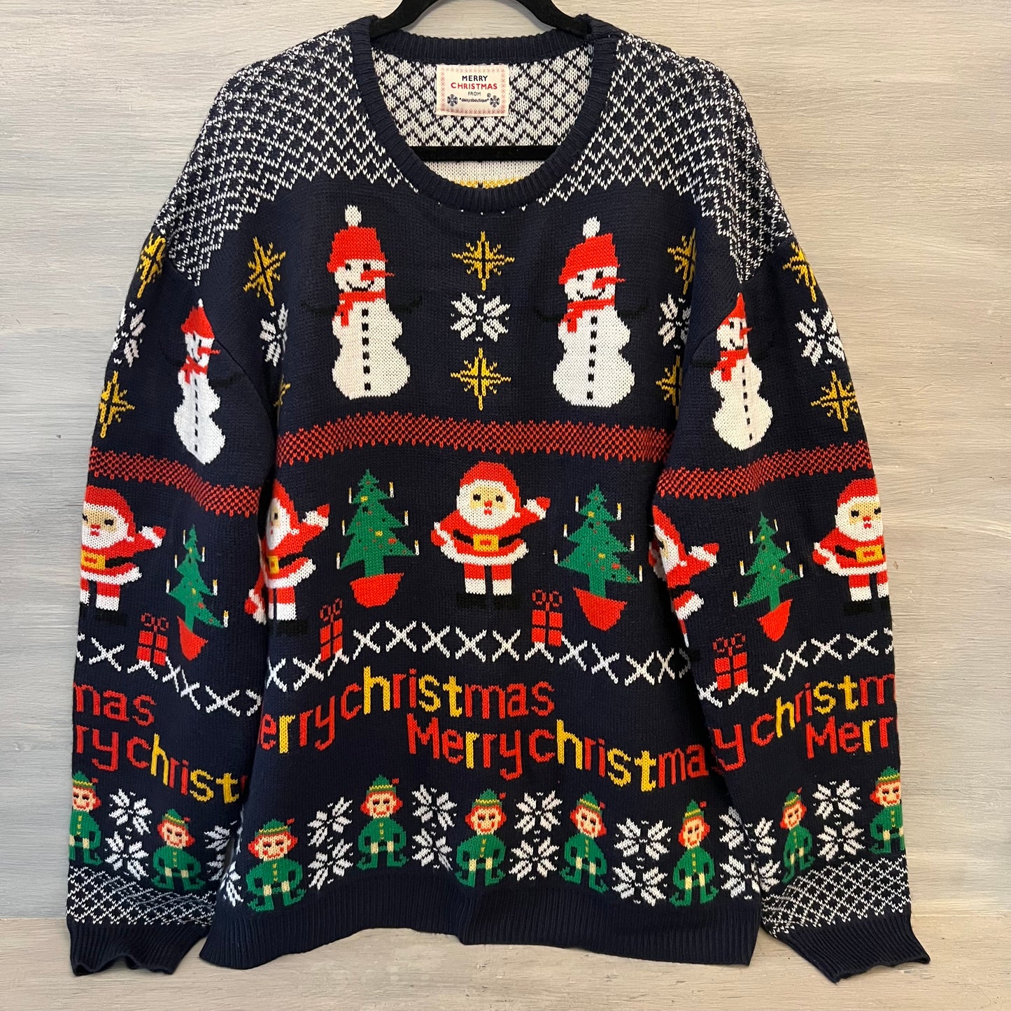 Daisys Boutique UNISEX Merry Christmas Navy Pullover Crewneck Sweater Good Condition