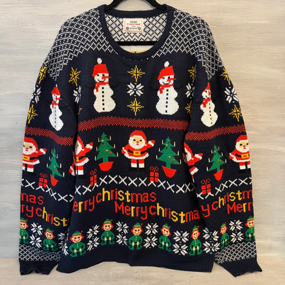 Daisys Boutique UNISEX Merry Christmas Navy Pullover Crewneck Sweater Good Condition
