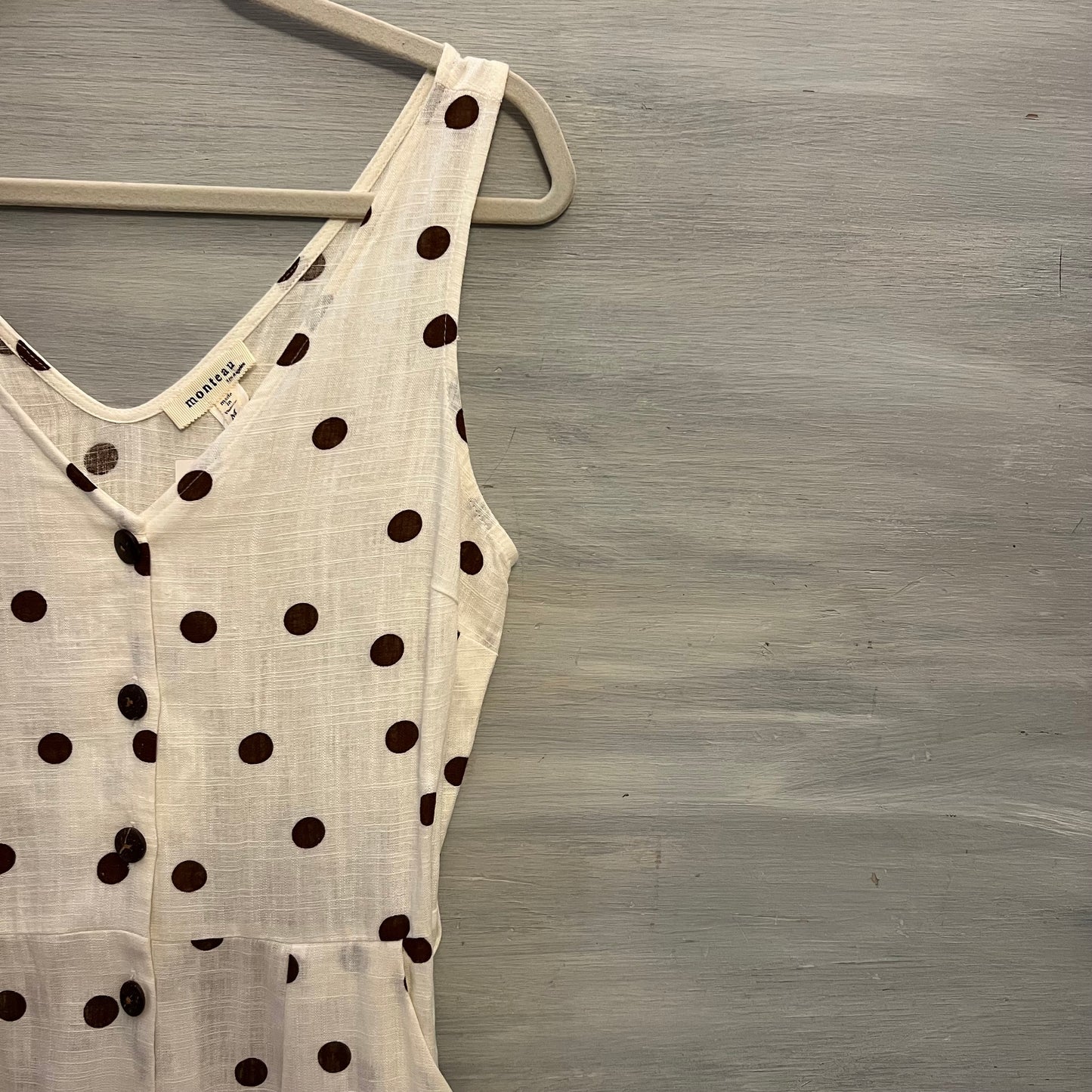 Monteau Los Angeles Cream Brown Polka Dot Vneck Jumpsuit Size Medium New with Tags