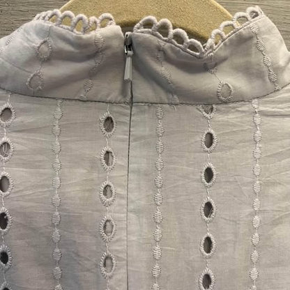We are Kindred 100% Cotton Light Gray Eyelet Full Length Dress Size 8 Like New
