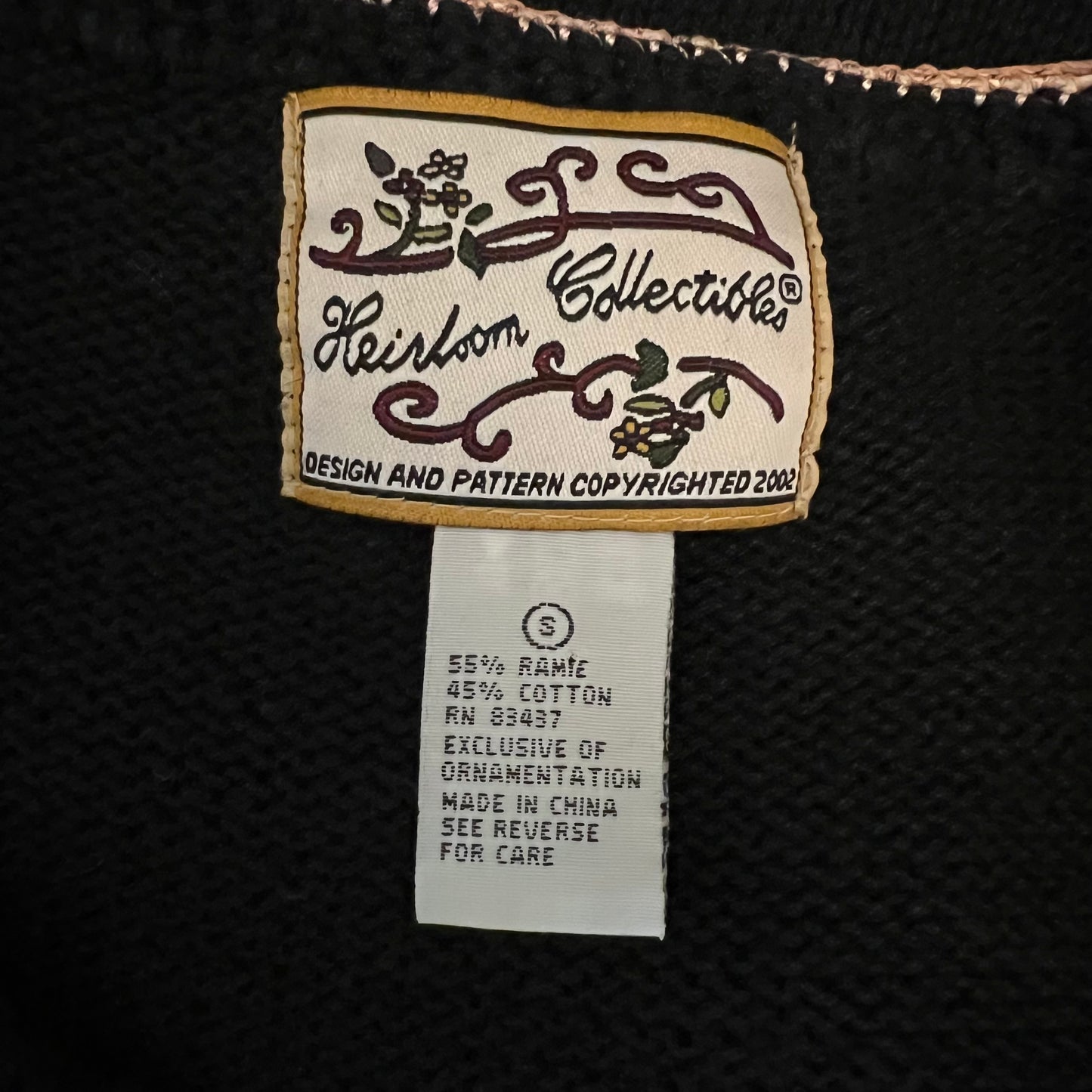 Vintage Heirloom Collectibles Black Floral Embroidered Cardigan Sweater Size Small Good Condition