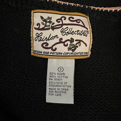 Vintage Heirloom Collectibles Black Floral Embroidered Cardigan Sweater Size Small Good Condition
