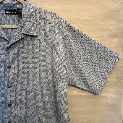 ODO Pale Blue Graphic Print Short Sleeve Button Down Shirt XL Like New